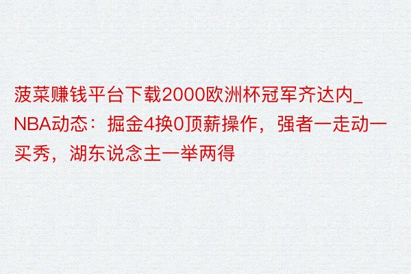 菠菜赚钱平台下载2000欧洲杯冠军齐达内_NBA动态：掘金4换0顶薪操作，强者一走动一买秀，湖东说念主一举两得